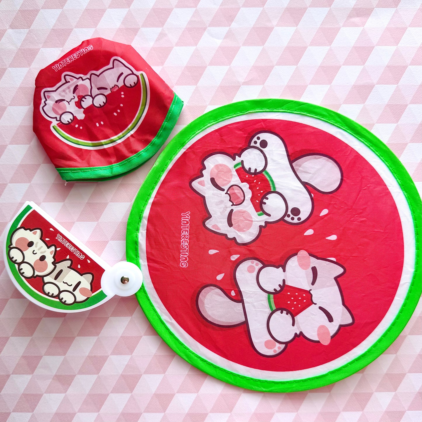 Watermelon meow foldable Fan