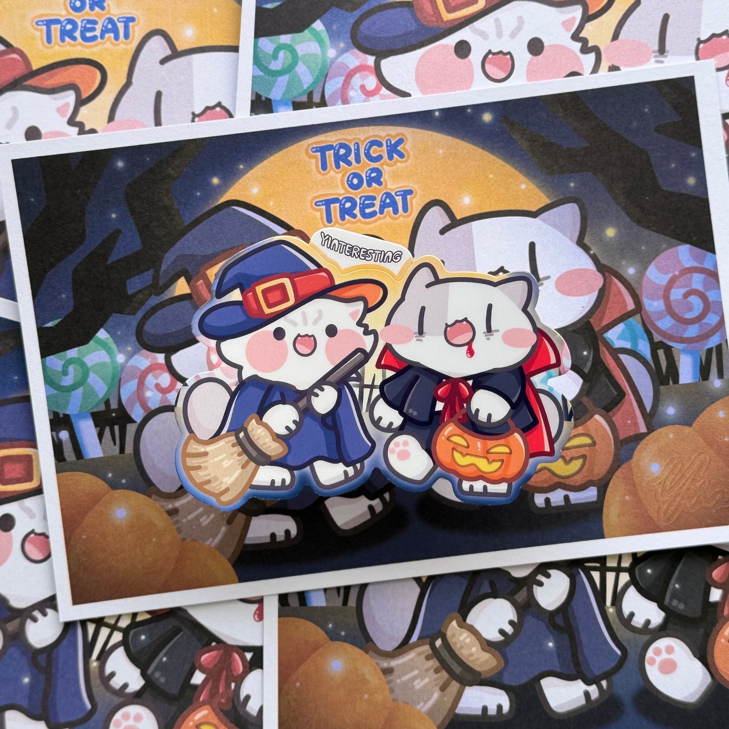 Halloween Trick or Treat Stickers and postcard