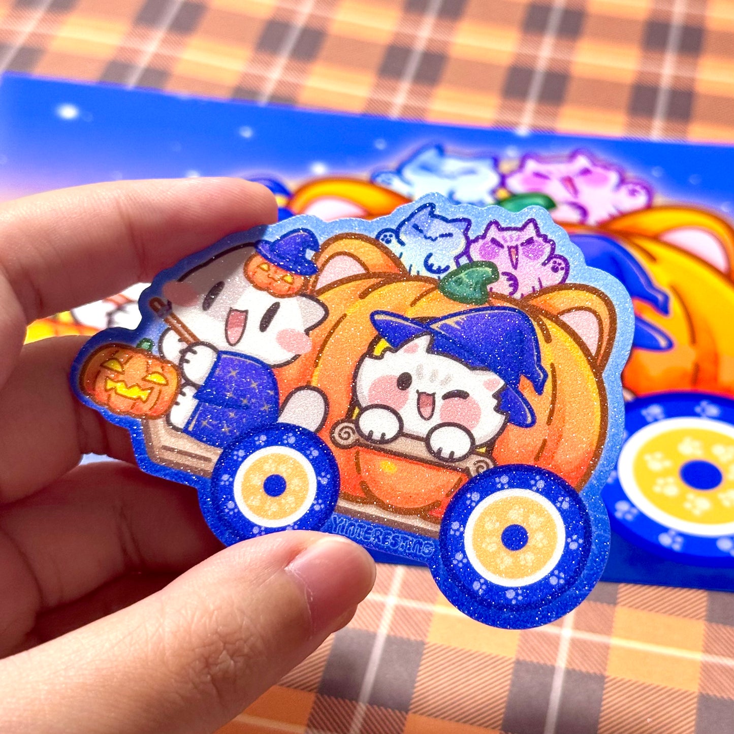 Halloween Pumpkin Carriage meow Sticker and print
