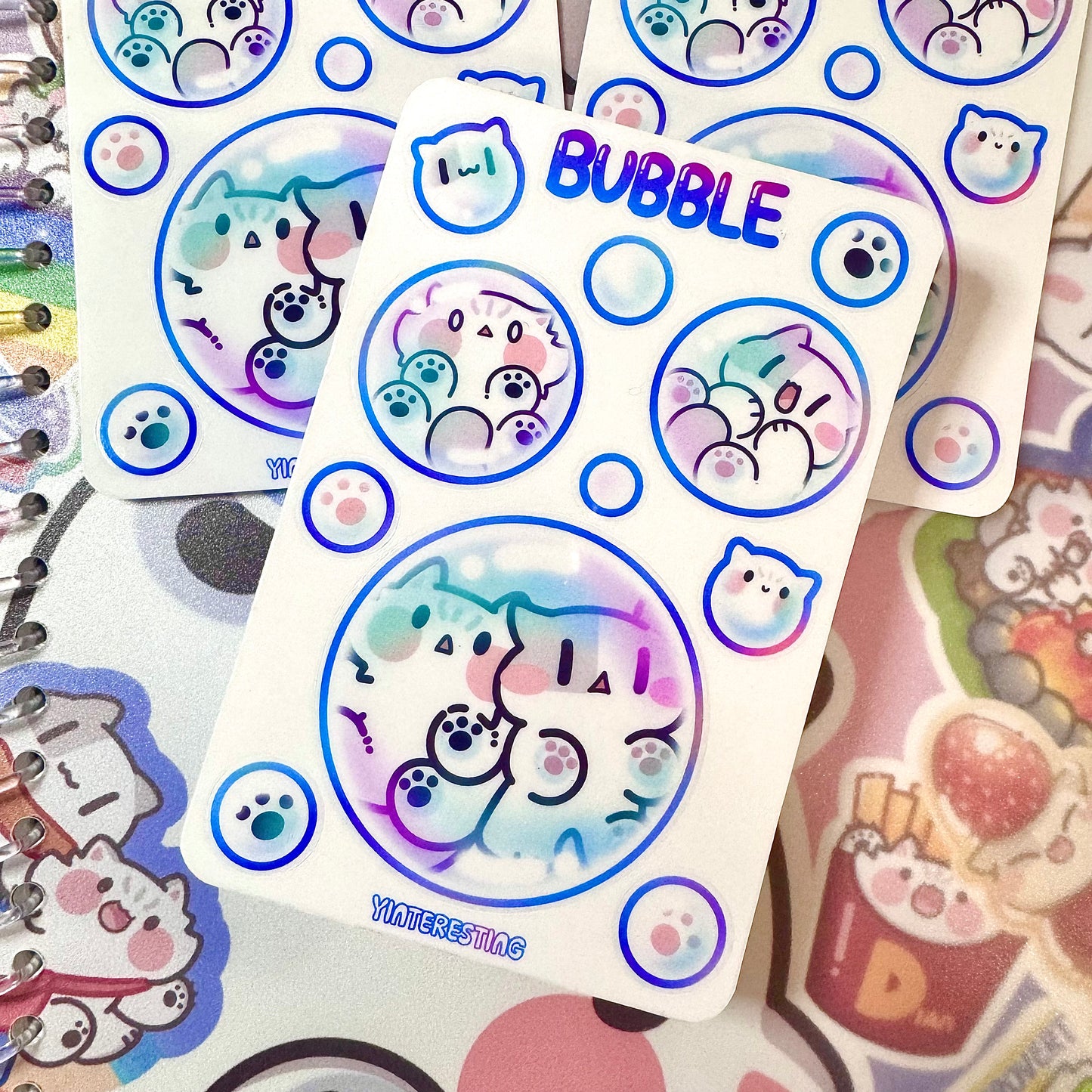 Transparent bubble meow Sticker Sheet