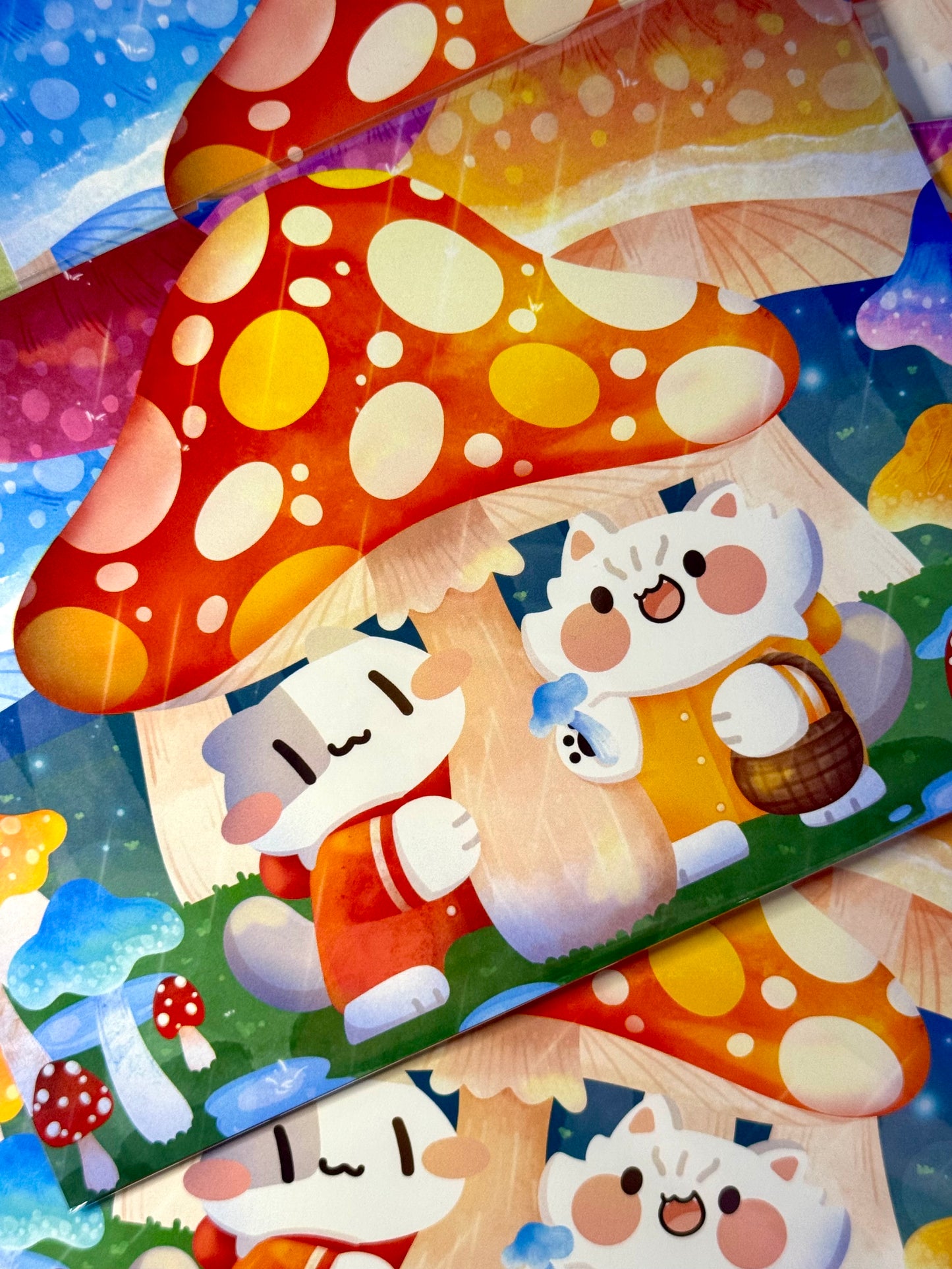 Mushrooms cats Art Print and Sticker
