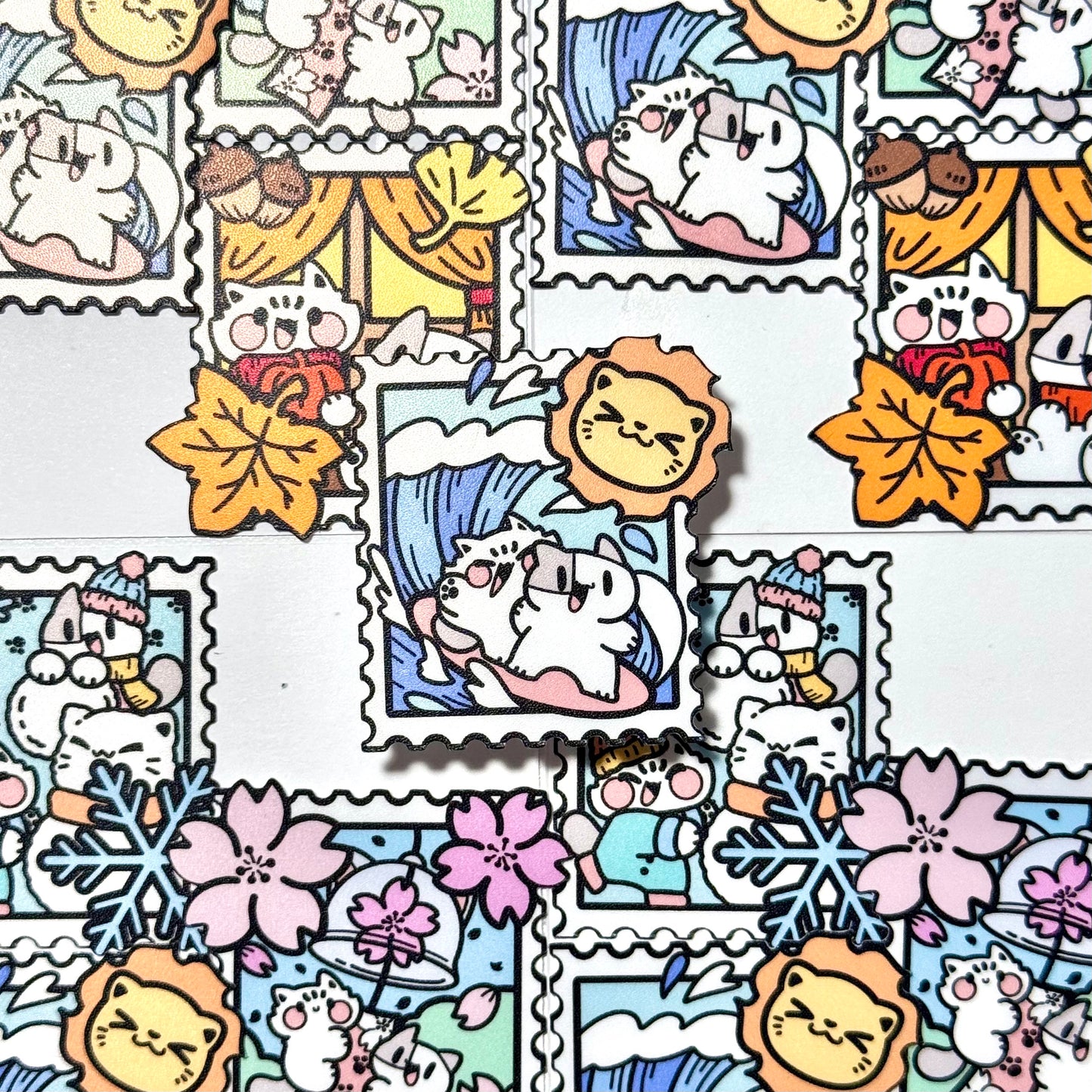 The four seasons meow stamp Sticker Set