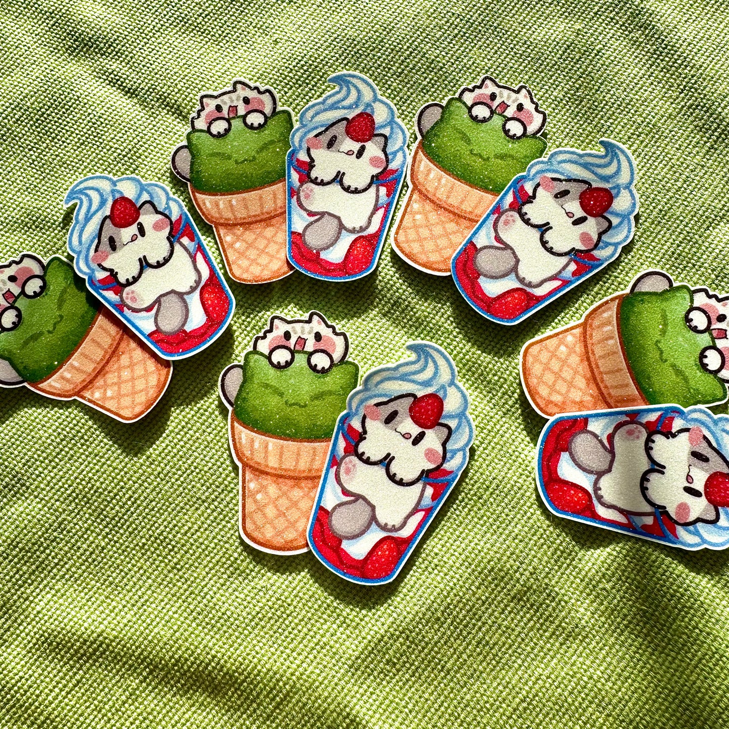 Strawberry Matcha Ice cream meow Stickers