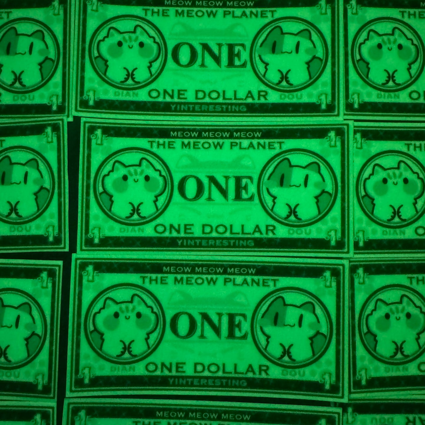 Meow Dollar Glow in the Dark Sticker