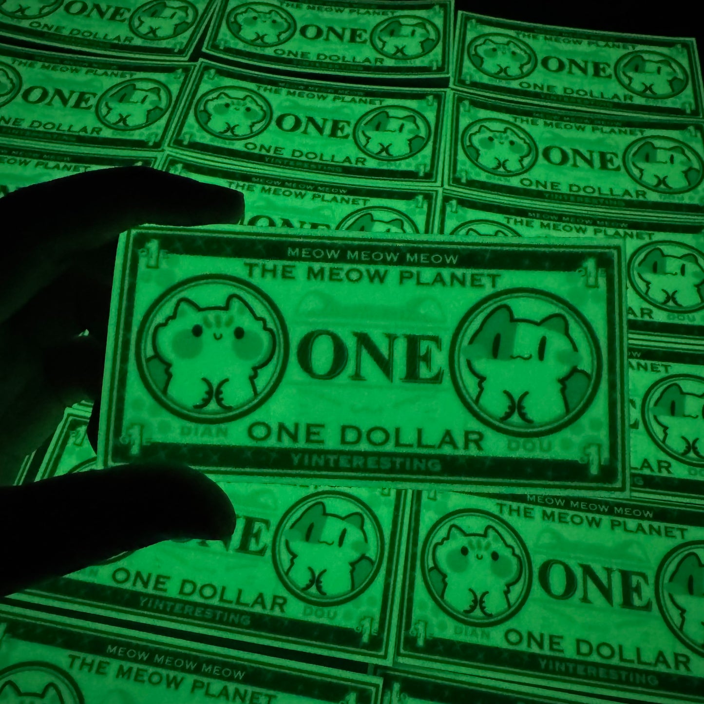 Meow Dollar Glow in the Dark Sticker