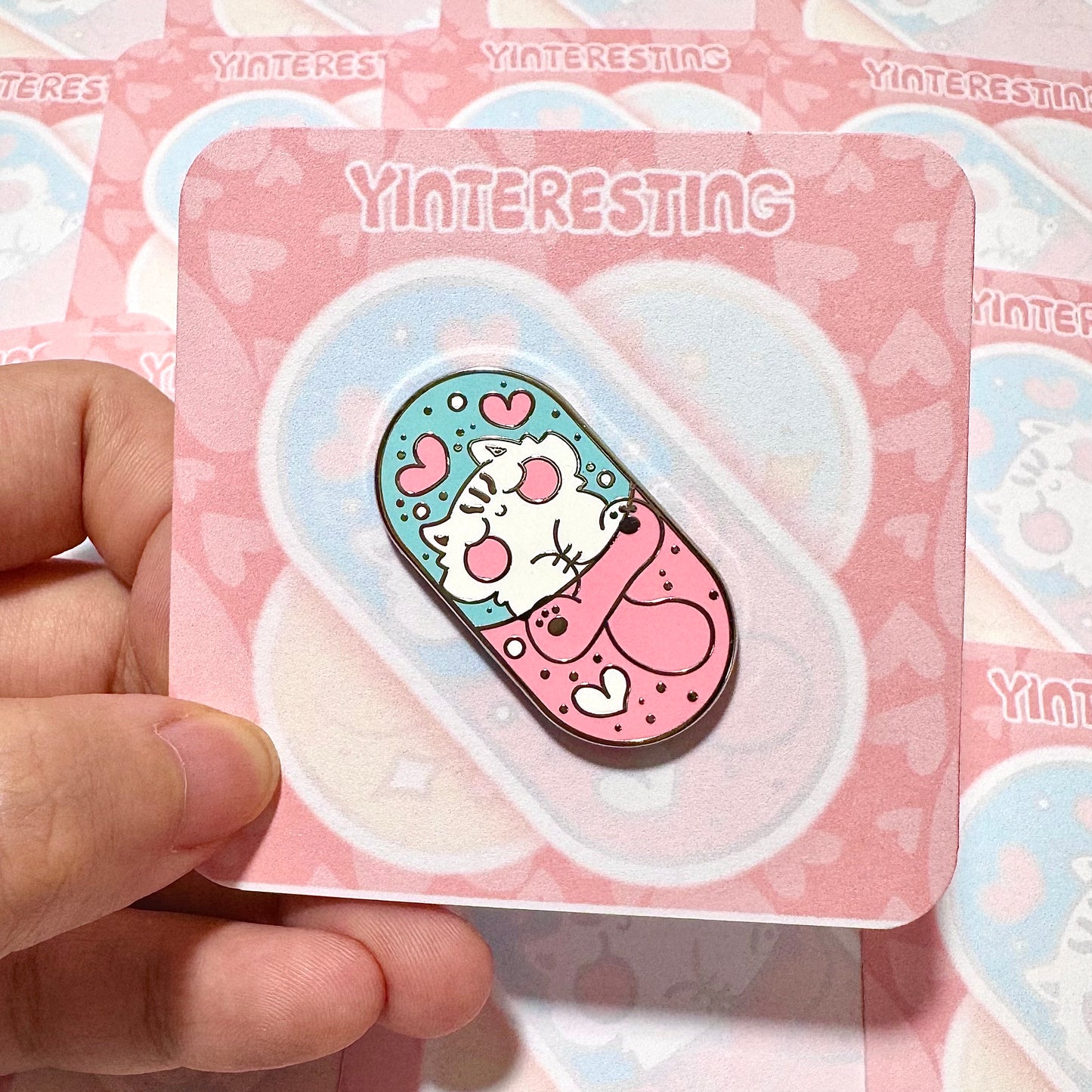 Pink meow pill Enamel Pin