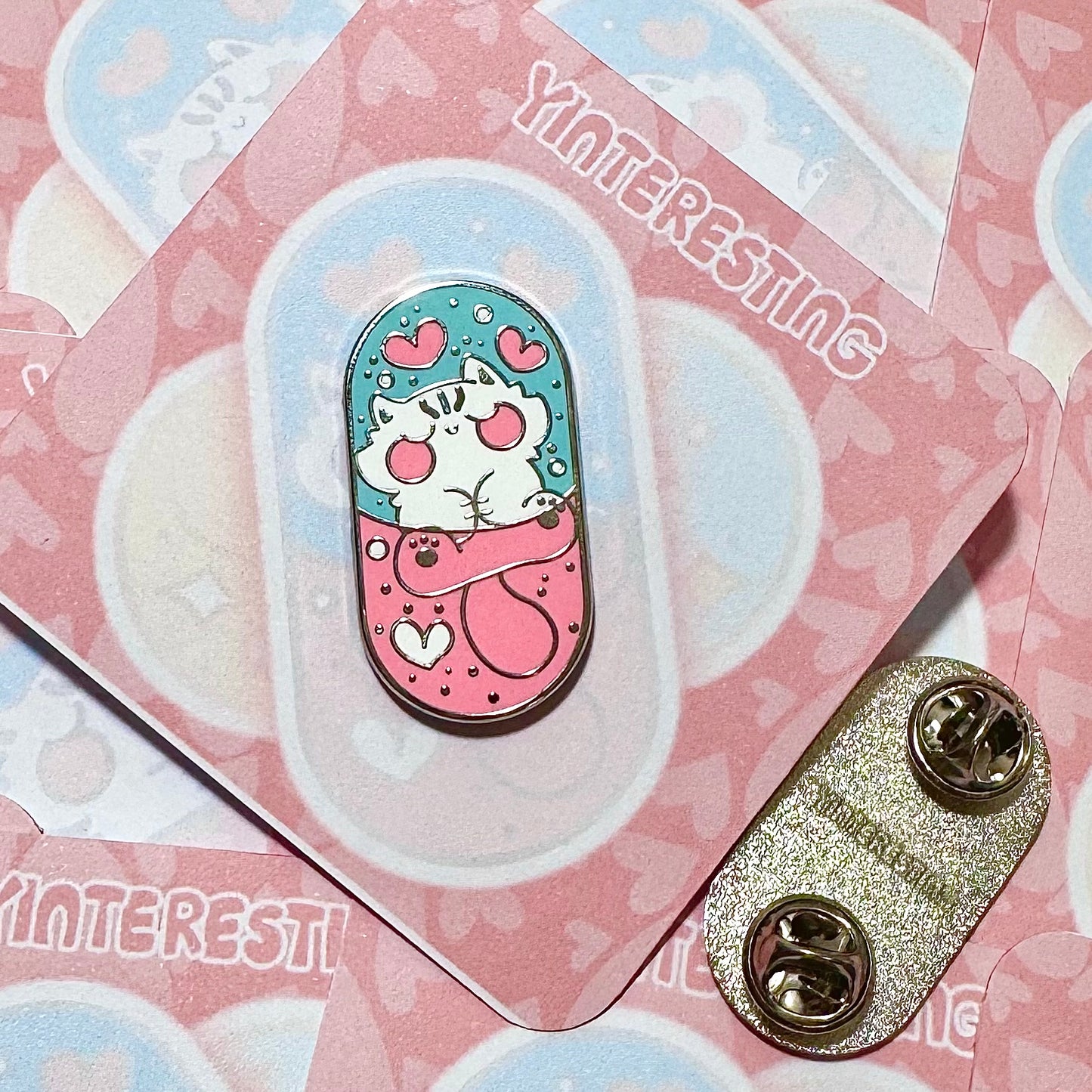 Pink meow pill Enamel Pin