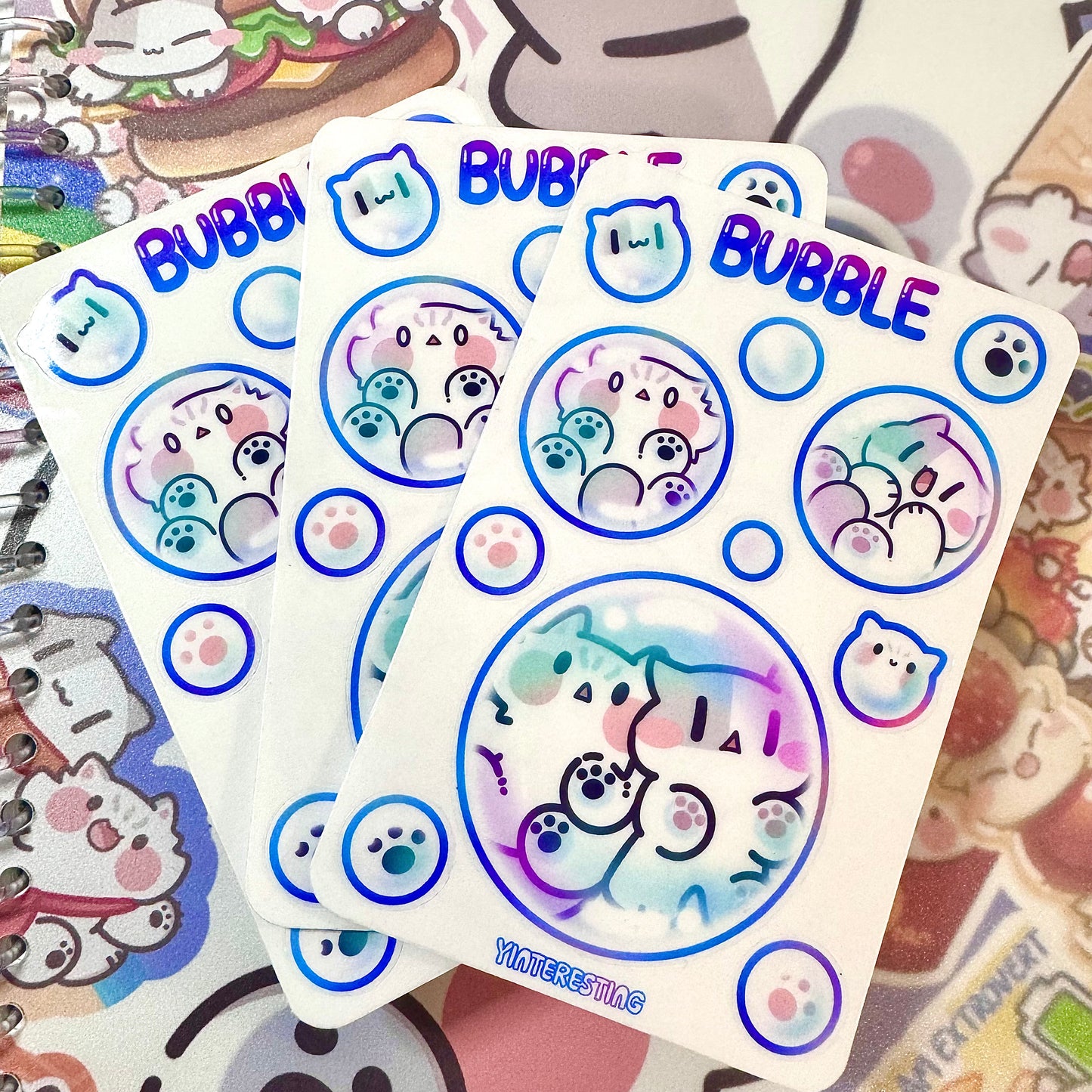 Transparent bubble meow Sticker Sheet