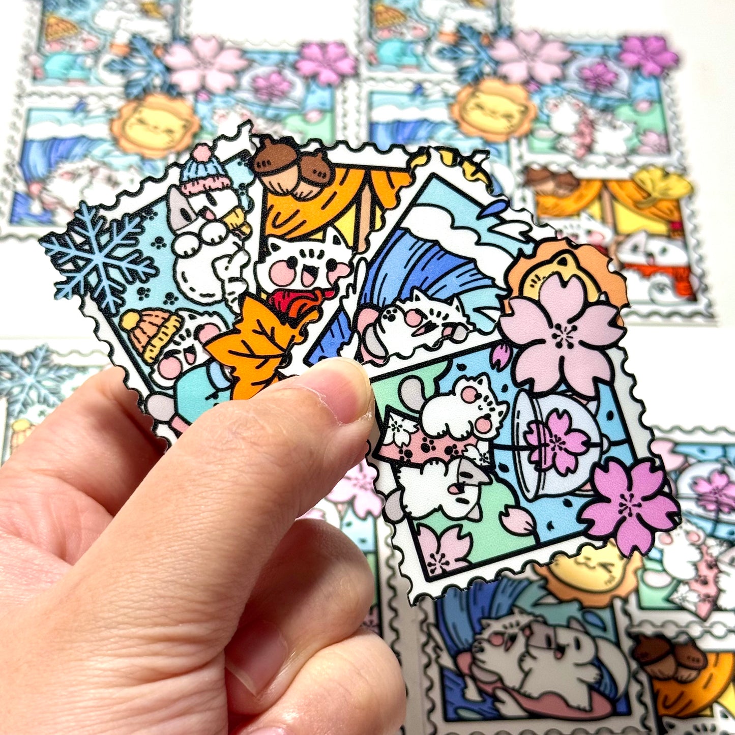 The four seasons meow stamp Sticker Set