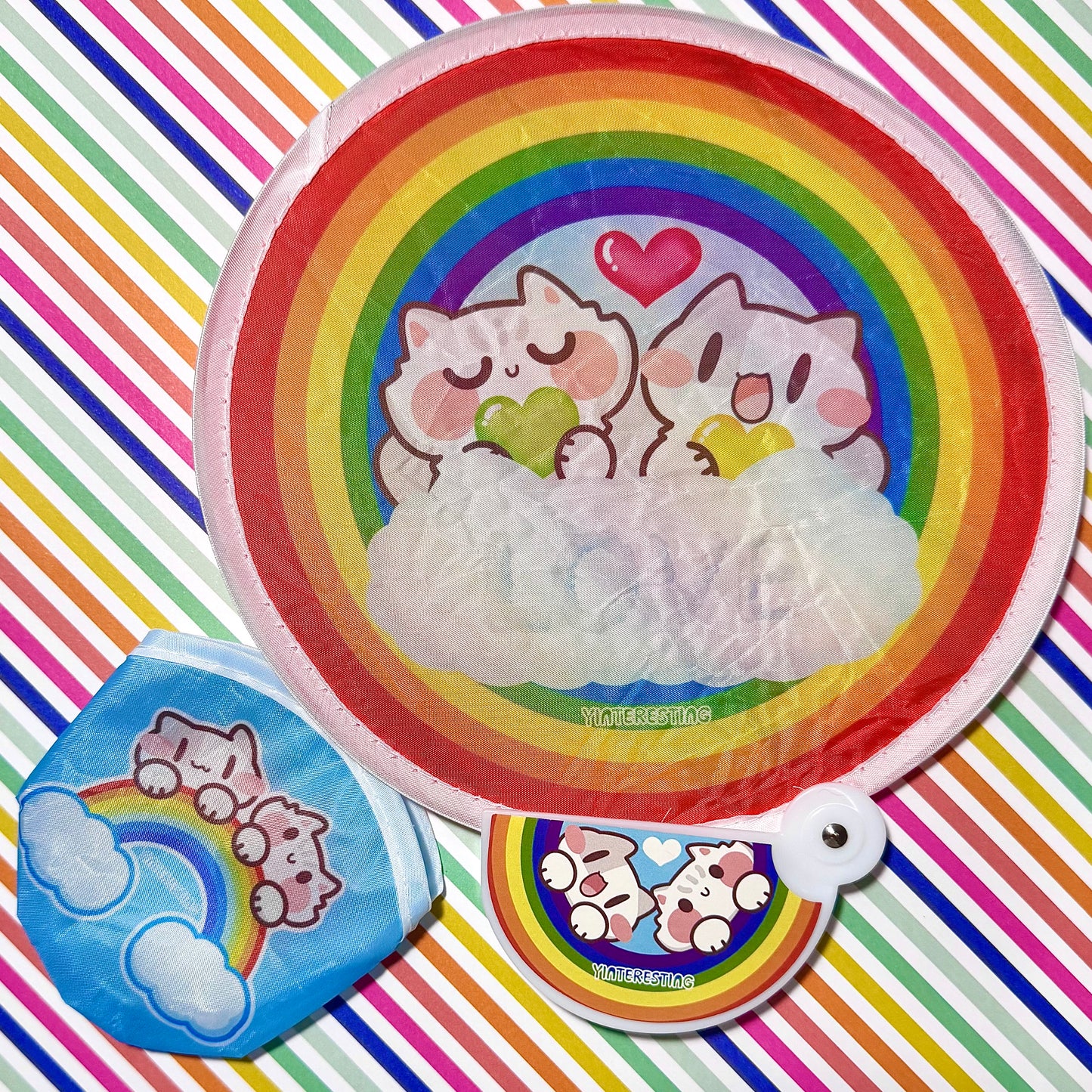 Rainbow meow foldable Fan