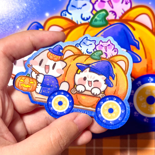 Halloween Pumpkin Carriage meow Sticker and print