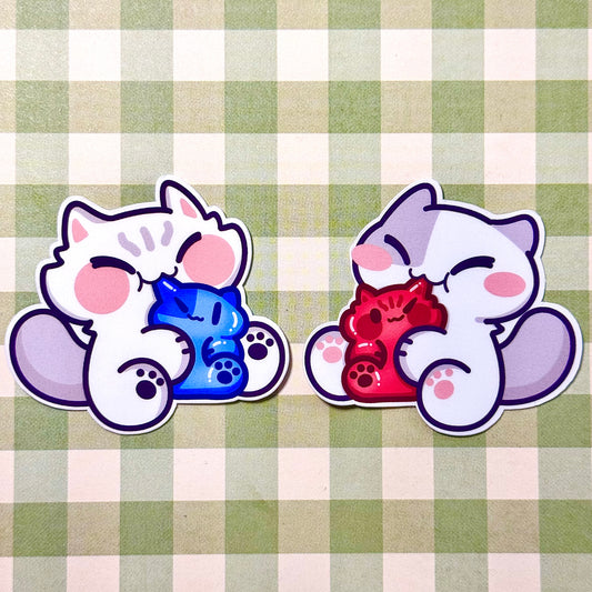 Cat eating gummy Stickers