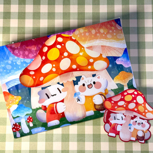 Mushrooms cats Art Print and Sticker