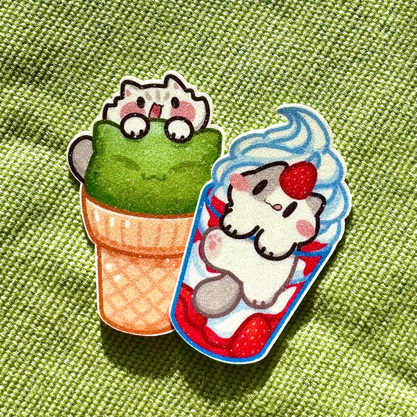 Strawberry Matcha Ice cream meow Stickers