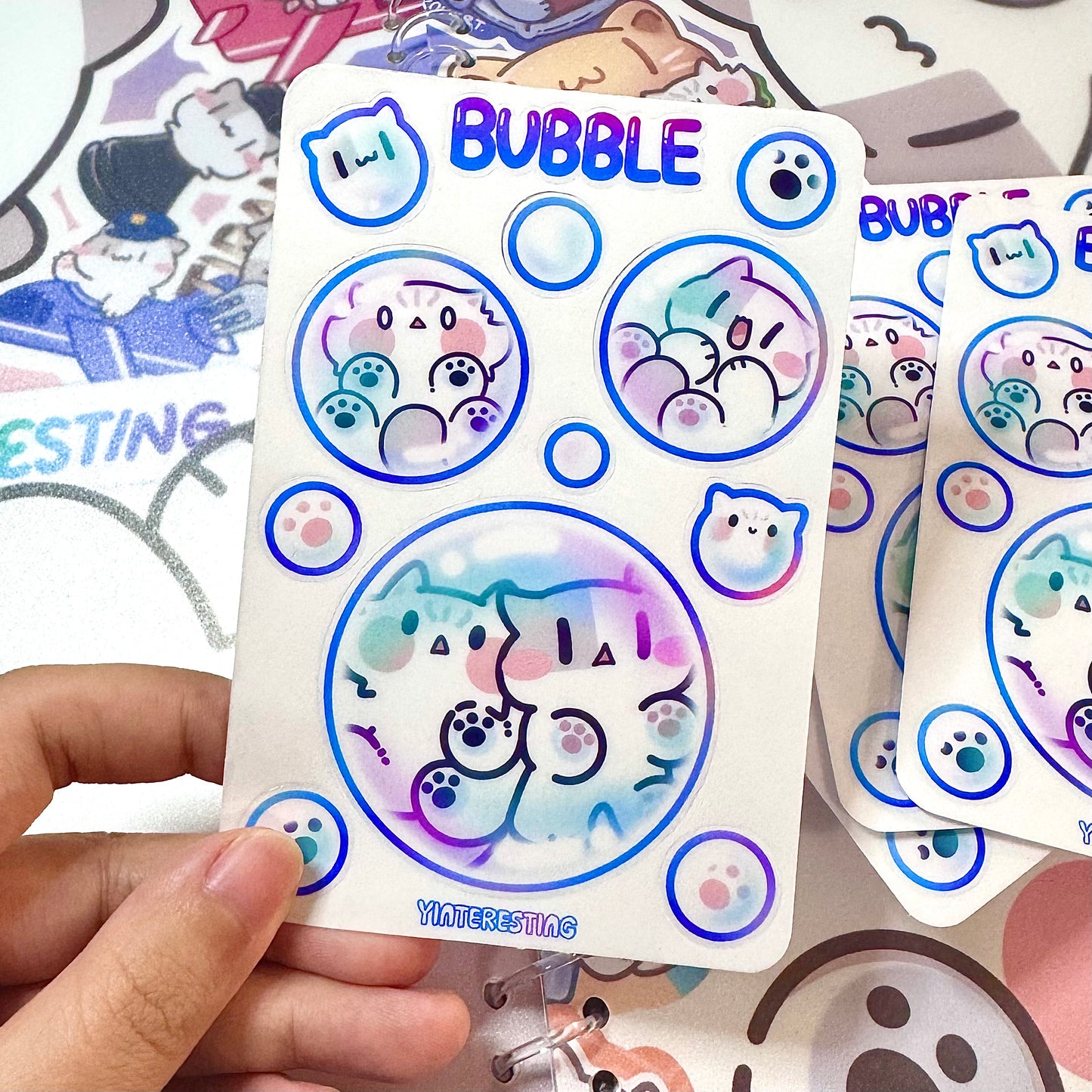 Transparent bubble meow Sticker Sheet
