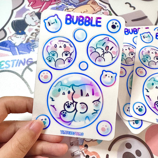 Transparent bubble meow Sticker Sheet