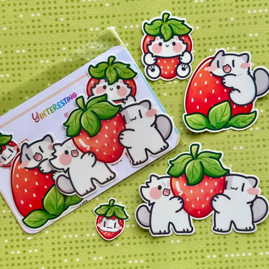 Strawberry meow Sticker Set