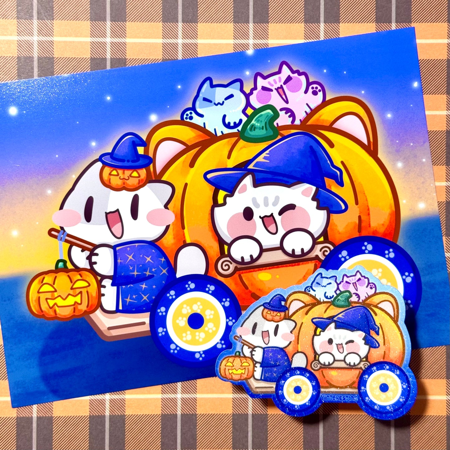 Halloween Pumpkin Carriage meow Sticker and print