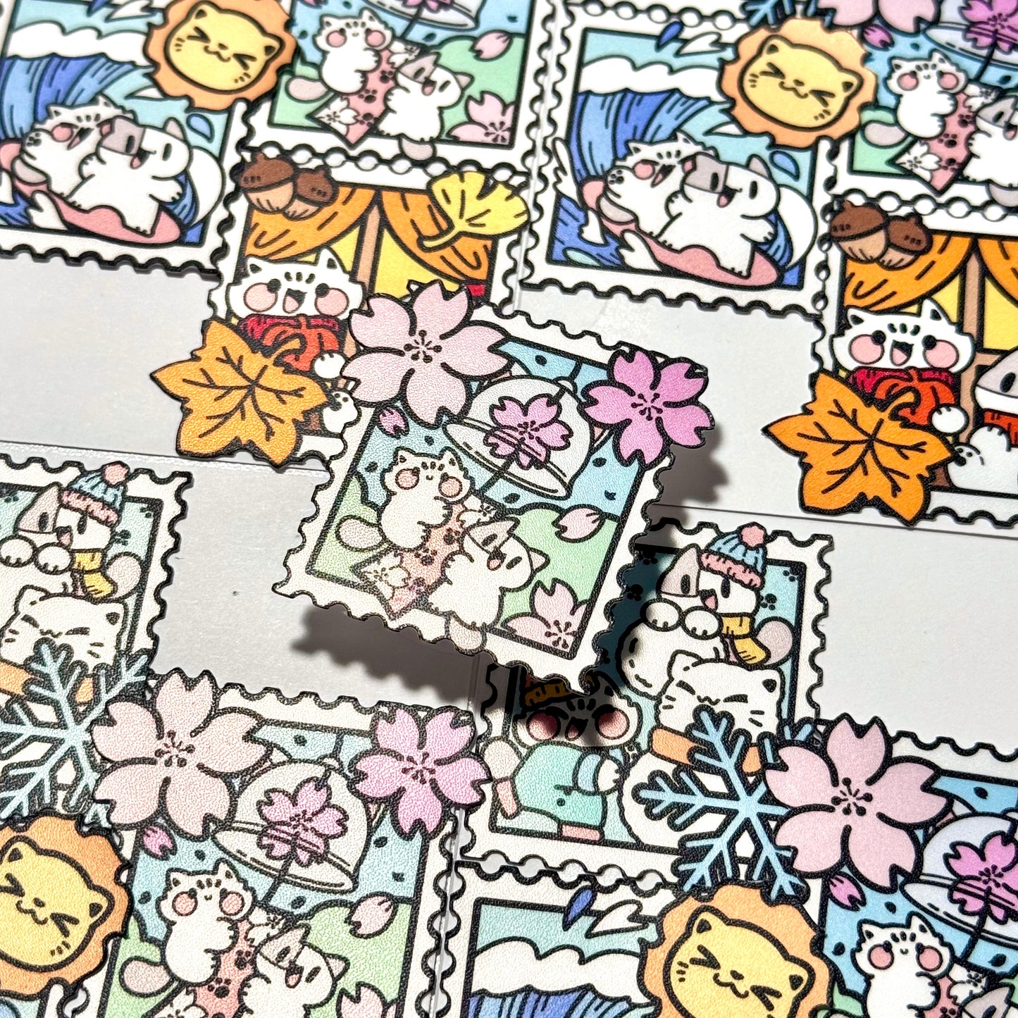 The four seasons meow stamp Sticker Set