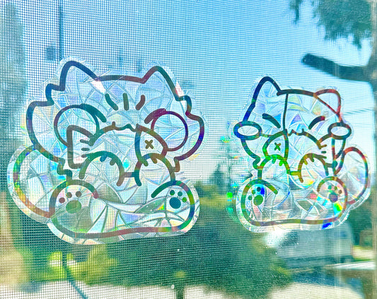 Cute cat eating fish Suncatcher