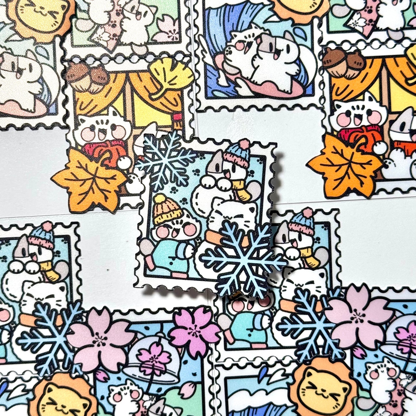 The four seasons meow stamp Sticker Set
