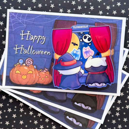 Halloween window Cat Stickers and postcard