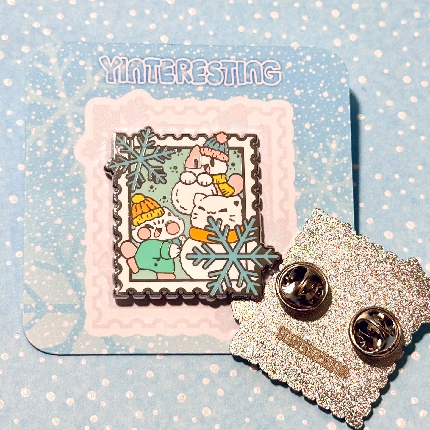 Winter snowmeow Stamp Enamel Pin