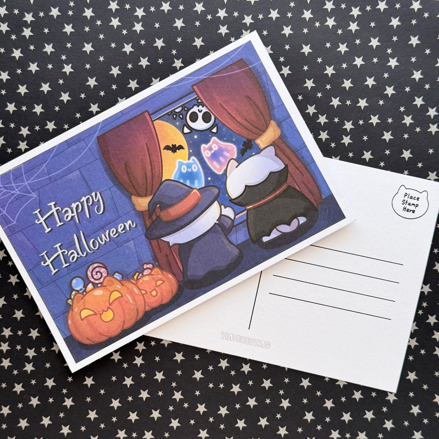Halloween window Cat Stickers and postcard