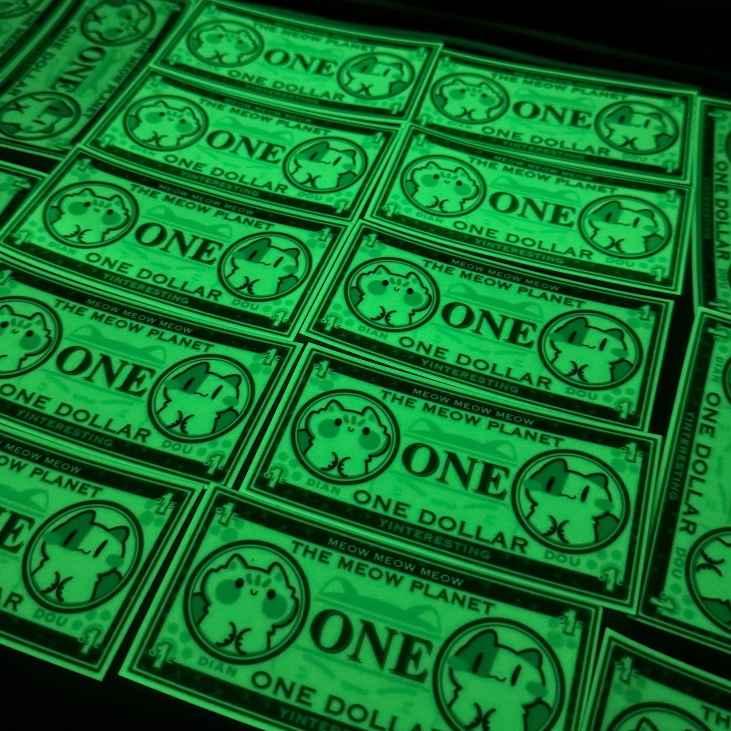 Meow Dollar Glow in the Dark Sticker
