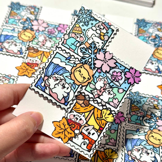 The four seasons meow stamp Sticker Set