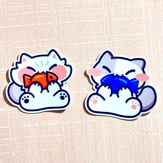 Cats eating fish Stickers
