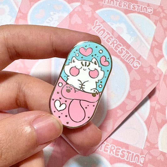 Pink meow pill Enamel Pin