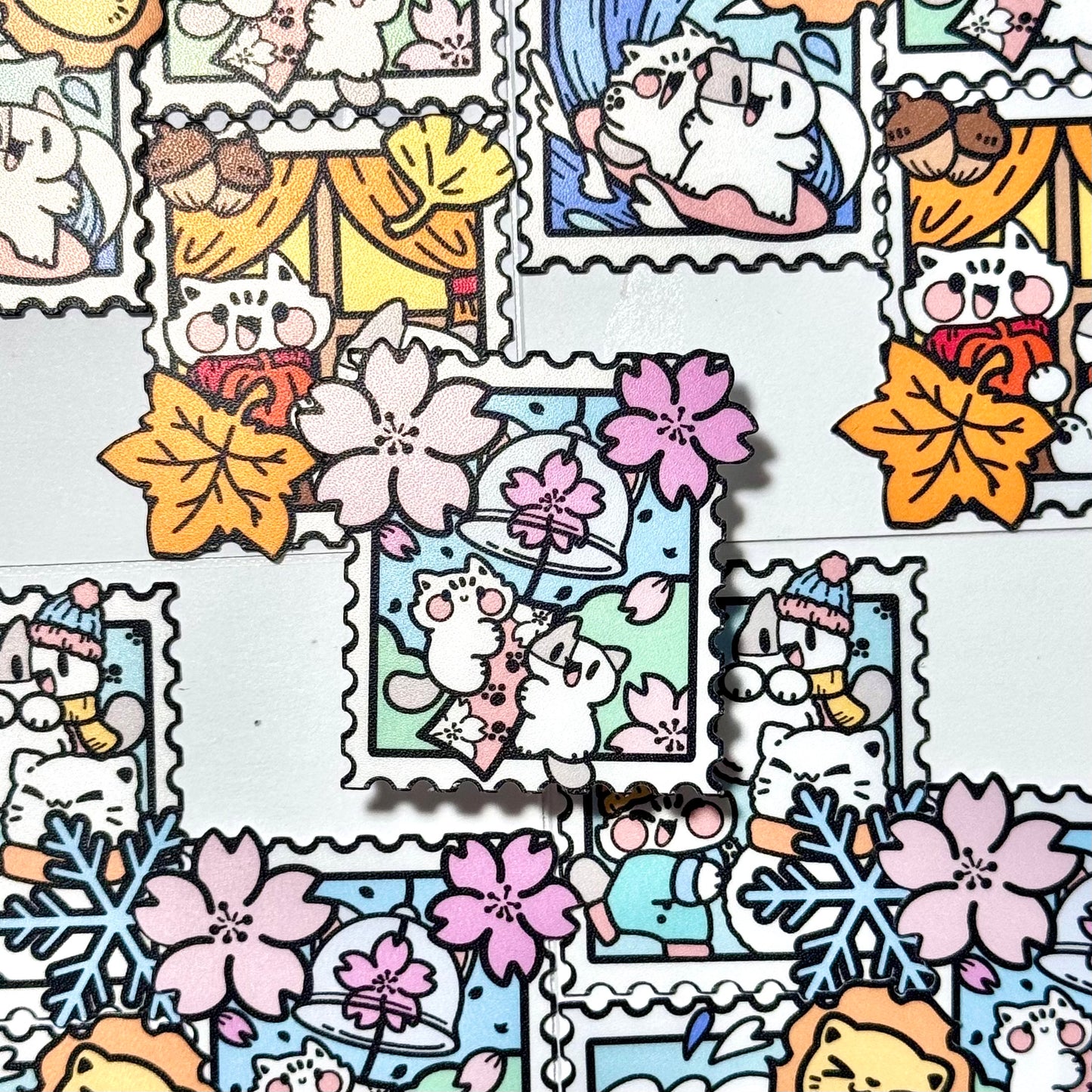 The four seasons meow stamp Sticker Set