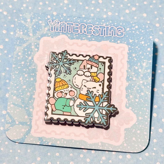 Winter snowmeow Stamp Enamel Pin