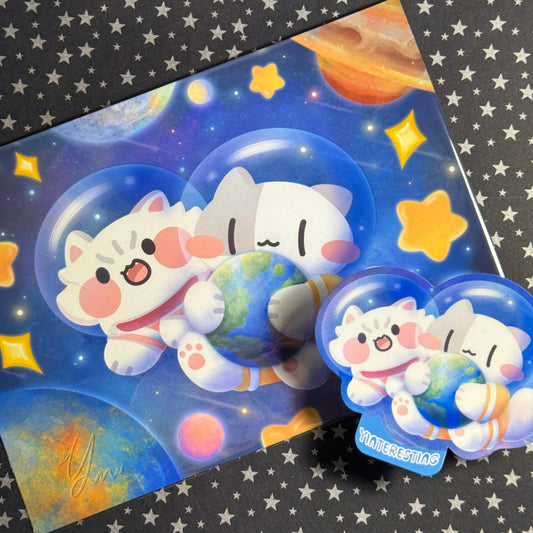 Astronauts space cats Art Print and Sticker